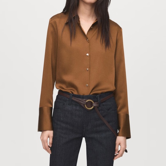 Mango Tops - NEW SATIN BUTTON DOWN SHIRT